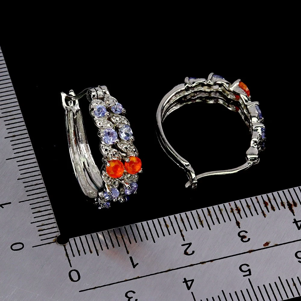 925 silver earrings with orange opal and tanzanites