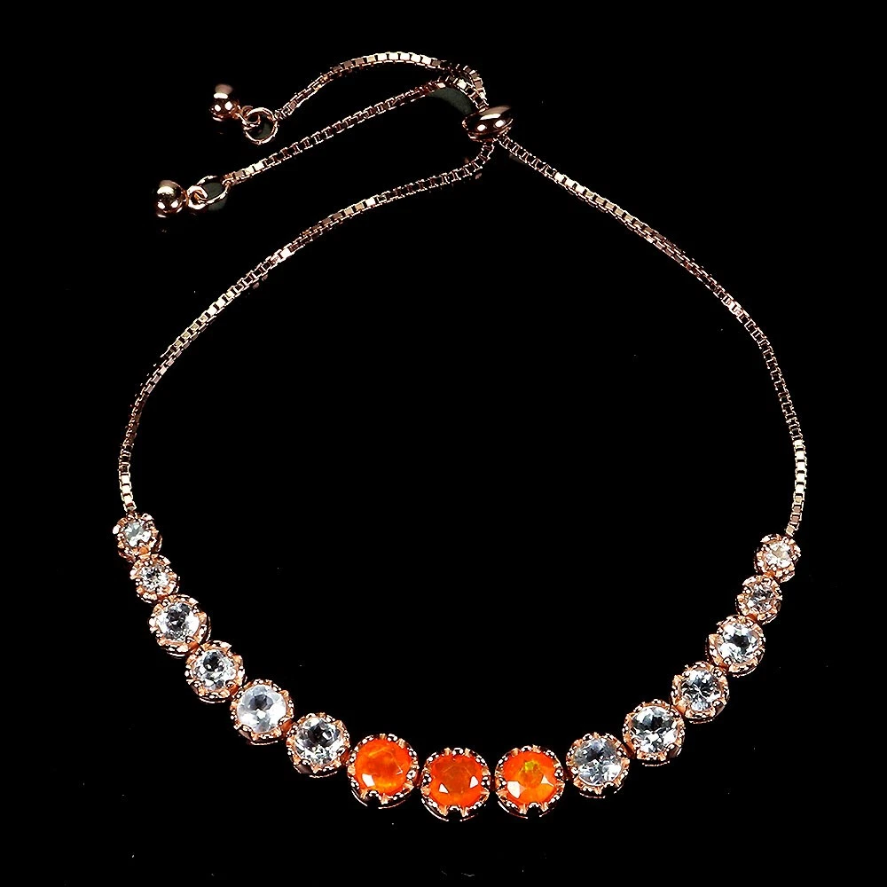 925 silver bracelet with orange opal and aquamarine