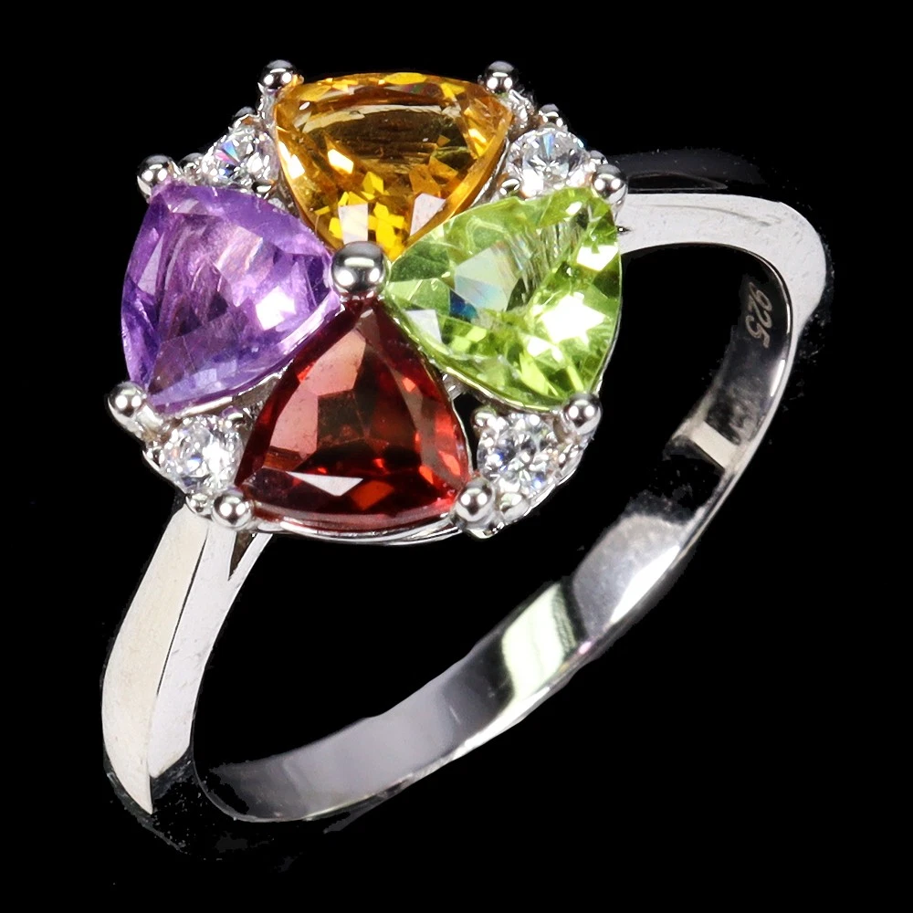 925 silver ring with citrine, tourmaline, peridot, amethyst