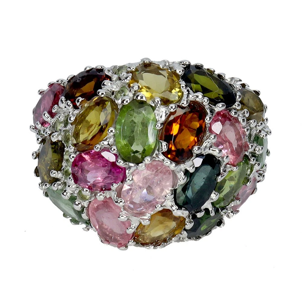 925 silver ring with tourmaline and peridot