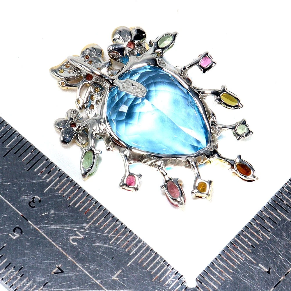 925 Сребърно колие с натурален Swiss Blue Topaz 38 карата